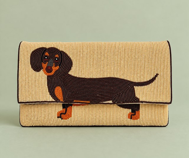 Dackel Clutch aus Perlen – Beige